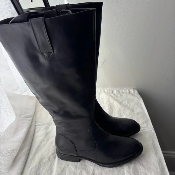 Born Shaunie Black‎ Leather Women’s Riding Boot Size 6 Wide Calf New $240